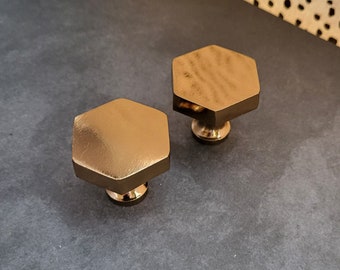 Geometric Copper Cabinet Knob | Solid Metal Rose Gold Cupboard Door Handle | Hexagonal Drawer Knob