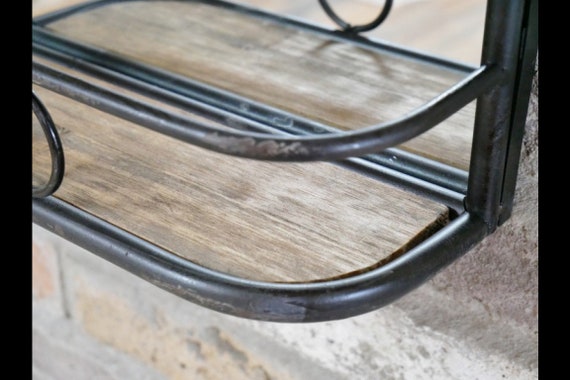 Industrial Metal Pipe Mirror With Floating Wooden Shelf Industrial Metal Pipe Mirror With