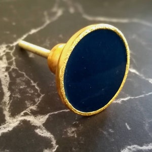 Golden Brass Navy Blue Glazed Cabinet Knob | Cupboard Door Knob Drawer Pull