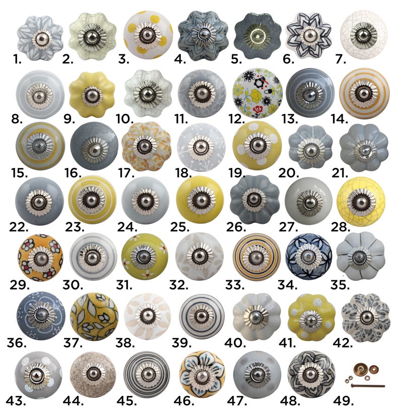 Round Yellow Knob With White Spots Polka Dots Drawer Etsy