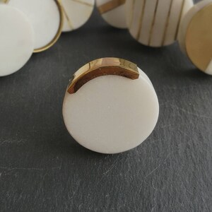 Solid Marble and Brass Cupboard Door Handle Circular White Marble and Gold Brass Drawer Pull Brass Edge