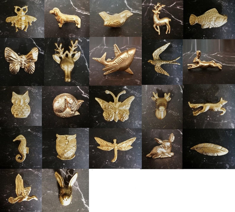 Gold Metal Animal Cupboard Door Handles Animal Drawer Pulls Etsy