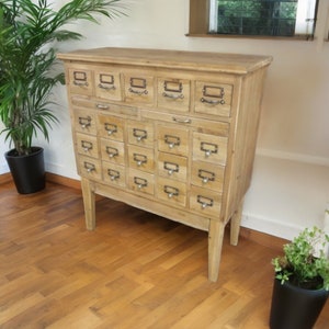 Apothecary-Style Printers Cabinet | Multi Compartment Display Case | Natural Wood Finish