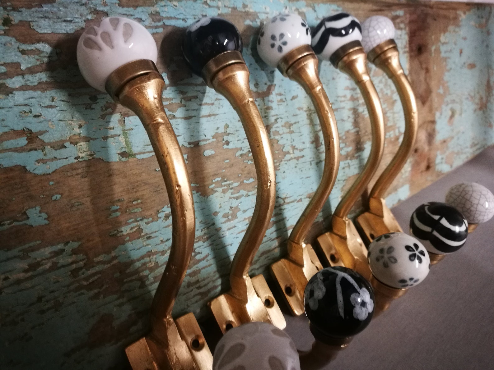 Gold Painted Iron & Ceramic Knob Coat Hooks Iron Metal Hooks Etsy