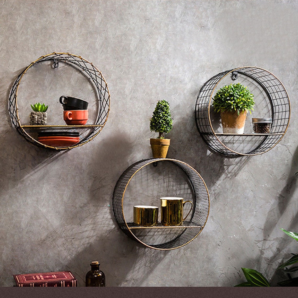 Wire Mesh Wall Mounted Circular Shelving Unit Etsy