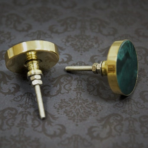 Gold and Dark Green Circular Cupboard Door Handle Deep Green Etsy