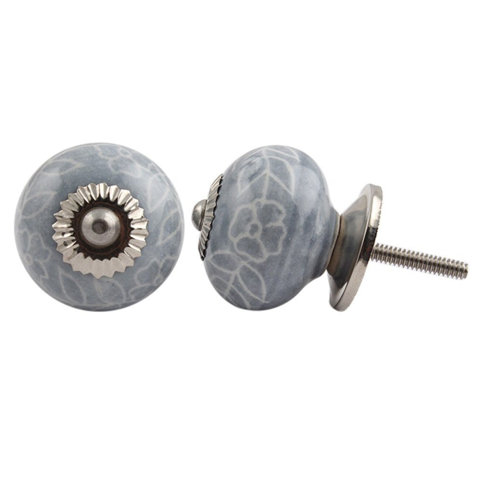 Runder grauer Möbelknopf mit weißer Blumendekoration | Etsy