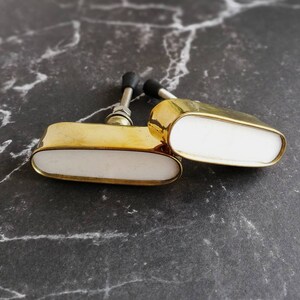 Marble and Brass Geometric Cupboard Door Handle | Oval White Stone and Gold Brass Rim Drawer Pull