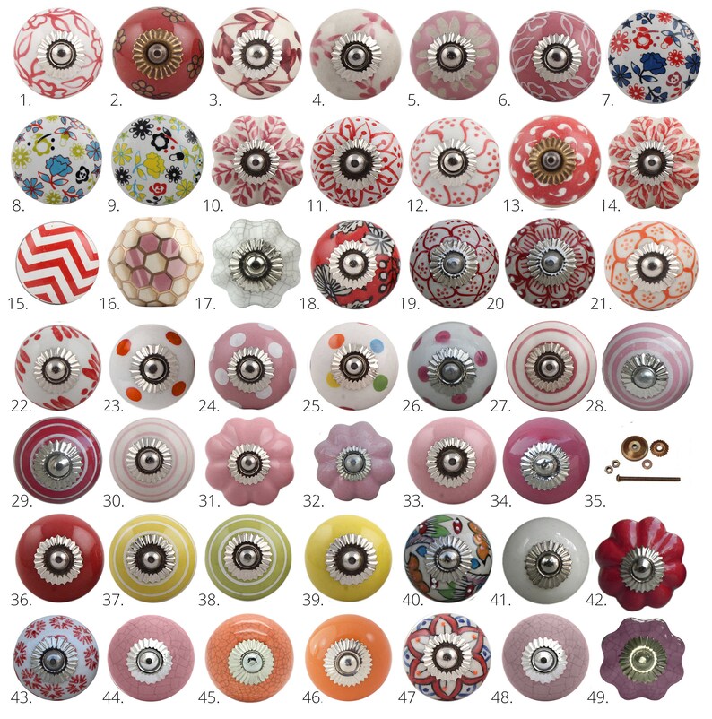 Vintage Ceramic Knobs Ornamental Door Knobs Various Red & Etsy