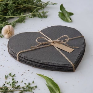 Set of 4 Natural Slate Heart Shaped Place Mats Dinner Table Slate Placemats image 1