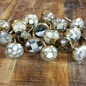 Mother of Pearl & Brass Eastern Inspired Cupboard Handle Gold and Ivory Cabinet Door Knob, Drawer Pull image 3