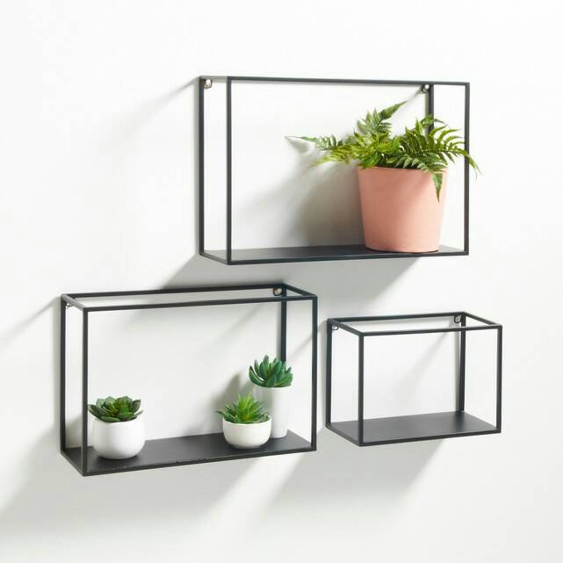 Set of 3 Industrial Metal Box Shelves Square Metal Wall Etsy