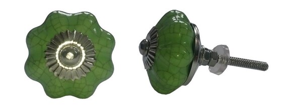8 Sided Green Cupboard Door Knob With Cracked Glaze Decoration Etsy