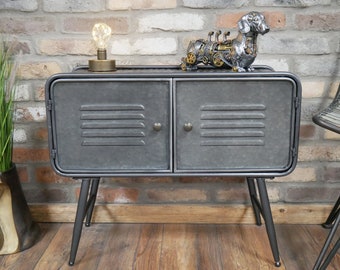 Rustic Industrial Cabinet | Steel Console Table | Utility Look Side Table | Weathered Metal