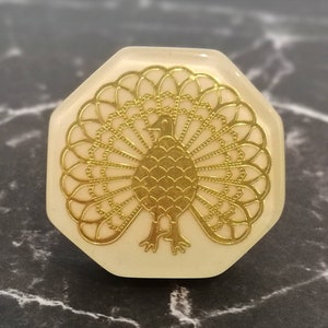 Gold Filigree Peacock set in Silicone on Cream Base | Cabinet Knob | Drawer Pull