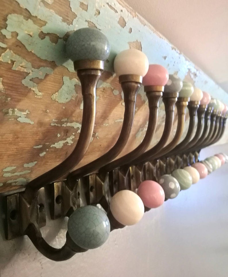 Antique Bronze & Ceramic Knob Coat Hooks Shabby Chic Bronze Etsy
