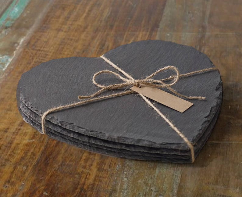 Set of 4 Natural Slate Heart Shaped Place Mats Dinner Table Etsy