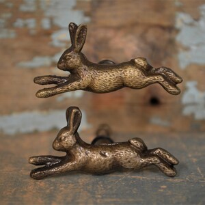 Antique Bronze Running Hare Iron Cabinet Knob | Hand Made Animal Design Metal Cupboard Door Handle Drawer Pull