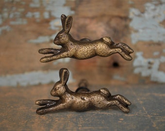 Antique Bronze Running Hare Iron Cabinet Knob | Hand Made Animal Design Metal Cupboard Door Handle Drawer Pull