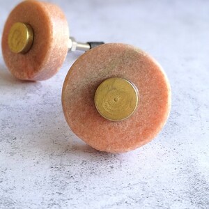 Pink Stone Door Knob with Golden Brass Centre | Pink Stone and Brass Cupboard Door Handle, Drawer Pull