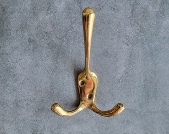 Antique Brass Triple Coat Hook Jewellery Hanger 