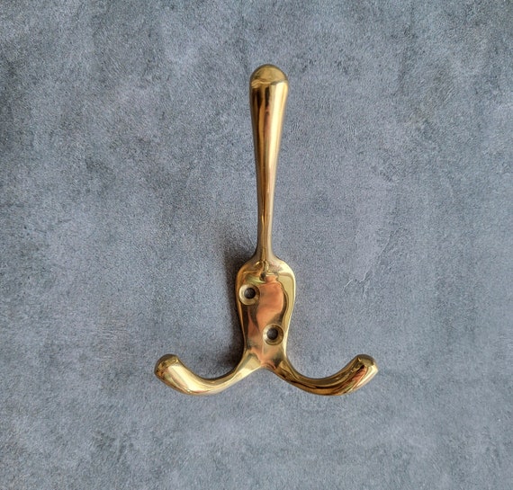Solid Brass Triple Coat Hook Jewellery Hanger 