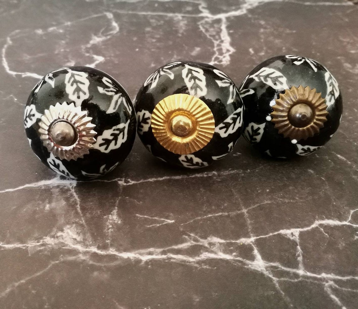 Schwarz weiß asiatischer Schrankknopf Dekorativer Blatt | Etsy