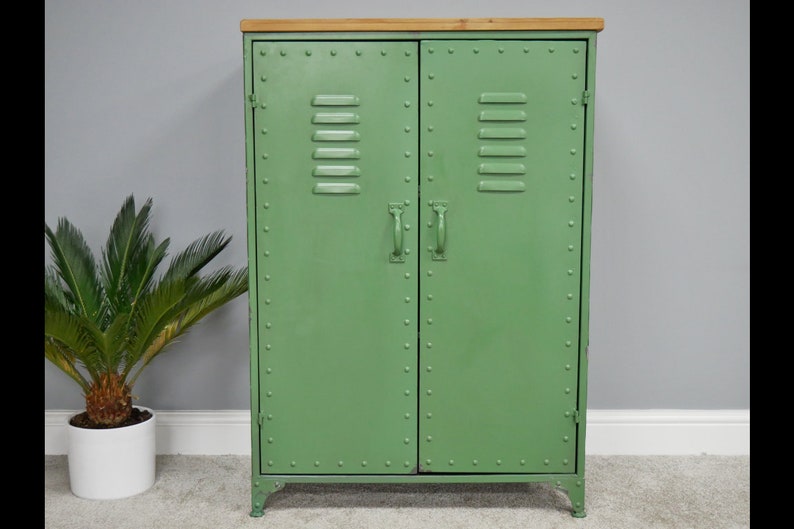 Green Metal LockerStyle Industrial Dresser With 3 Etsy