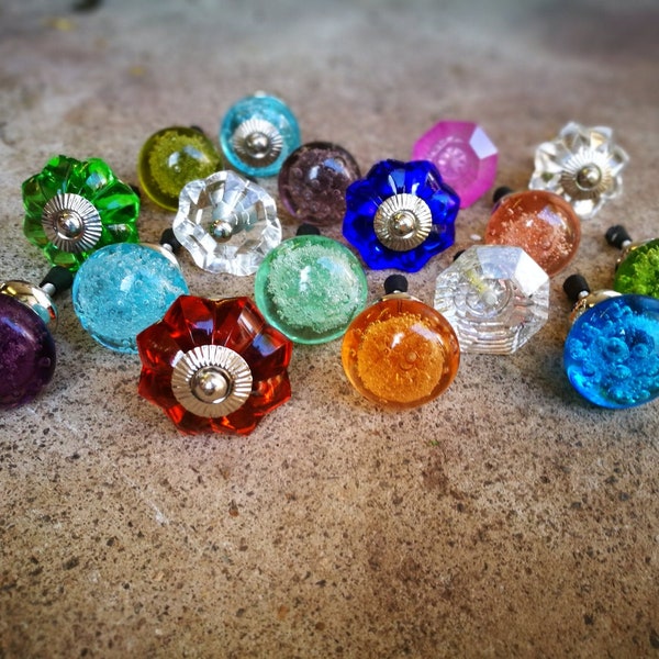 Vibrant Colourful Glass Cabinet Knobs | Hand Crafted Cupboard Handles, Drawer Pulls