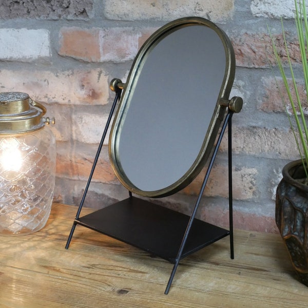 Distressed Metal Framed Vanity Mirror | Table Top Cheval Mirror | Small Swivel Mirror
