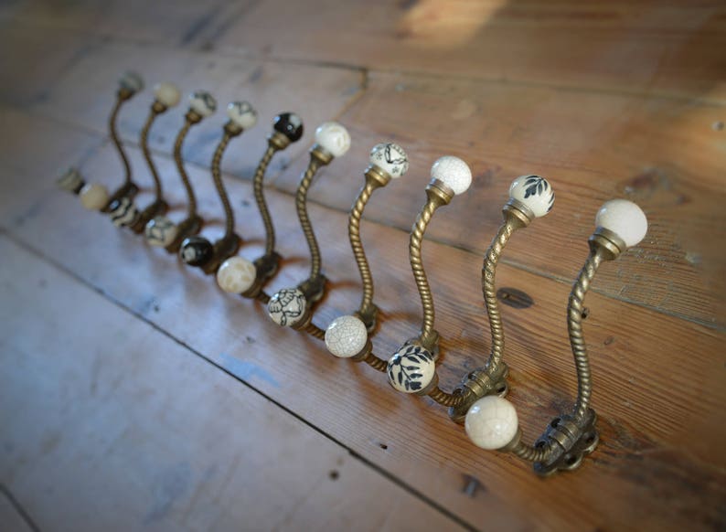 Antique Bronze & Ceramic Knob Coat Hooks Vintage Bronze Etsy UK