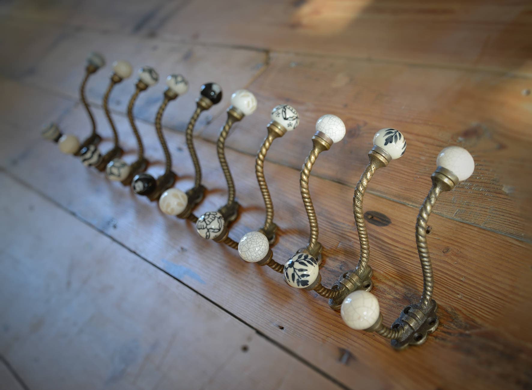 Antique Bronze & Ceramic Knob Coat Hooks Vintage Bronze Etsy UK