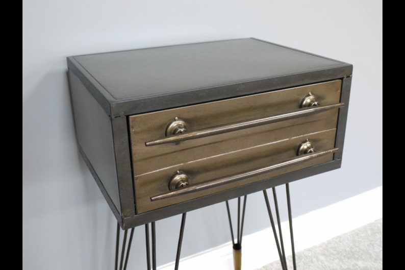 Metal Double Drawer Bedside Industrial Steel Chest Etsy