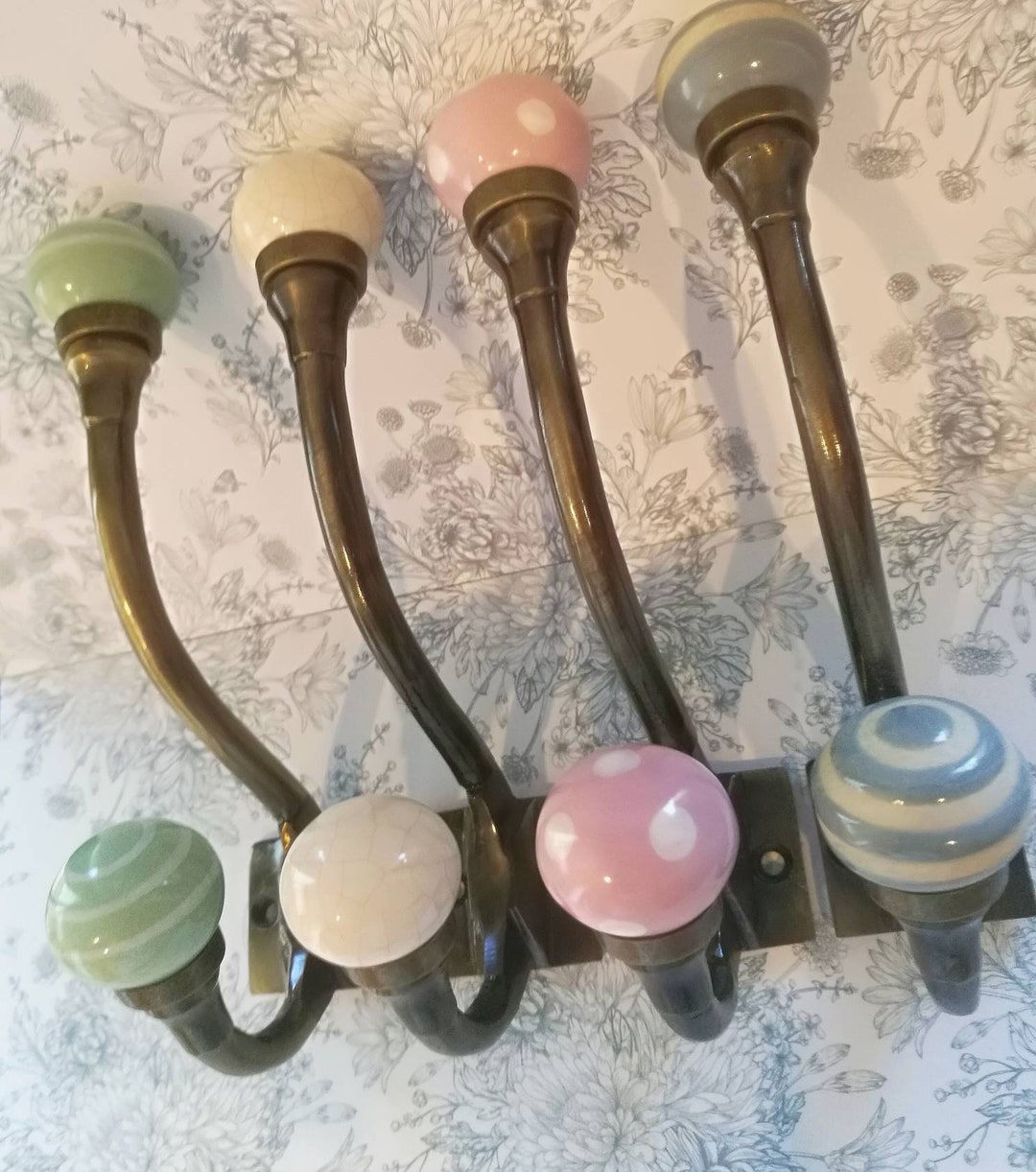 Antique Bronze & Ceramic Knob Coat Hooks Shabby Chic Bronze Etsy