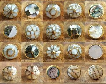 Mother of Pearl & Brass Eastern Inspired Cupboard Handle | Gold and Ivory Cabinet Door Knob, Drawer Pull