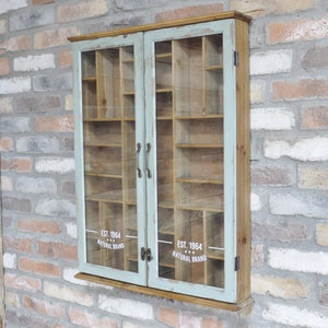 Wooden Glass Front Apothecary-Style Wall Shelf | Wall Display Cabinet | Worn-out Finish