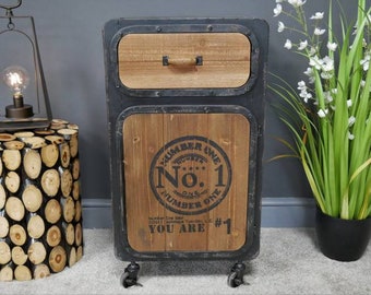 Industrial Steel Bedside Cabinet | Distressed Metal & Pine Storage Chest | End Table