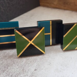 Geometric Patterned Resin & Brass Door Handle | Black, Gold, Green and Teal Cupboard Door Knob, Drawer Pull