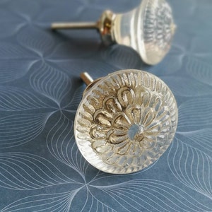 Clear Glass Flower Cabinet Knob | Hand Blown Glass & Chrome Cupboard Door Handle | Drawer Pull