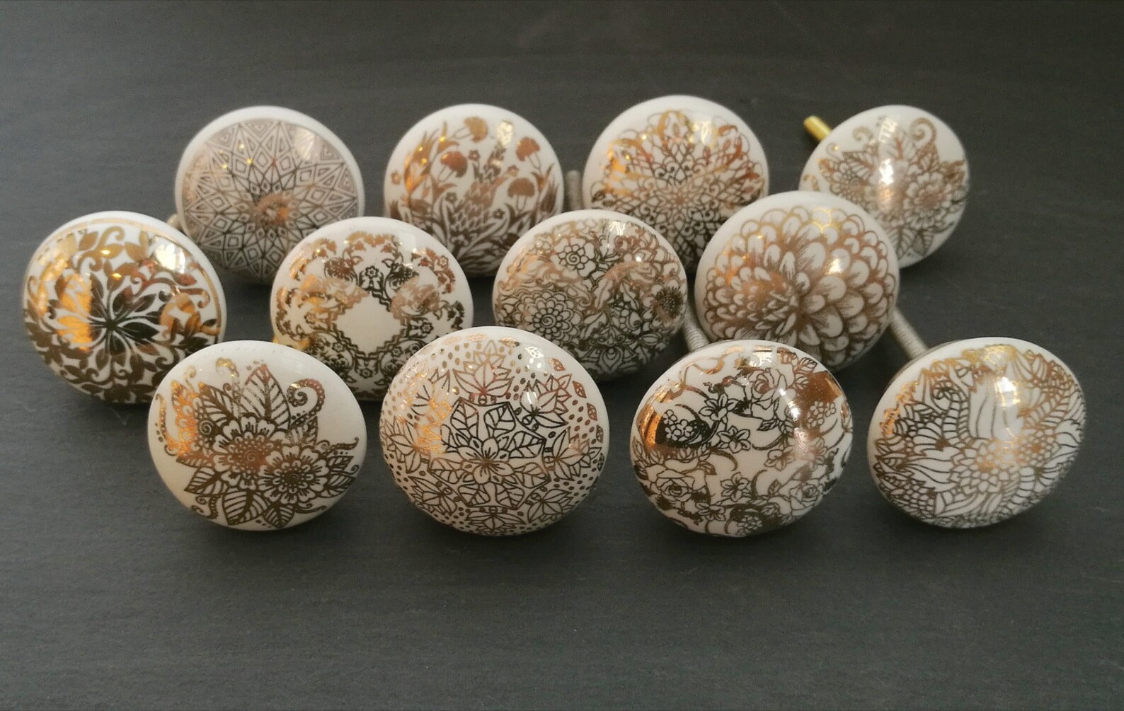 Gilded Gold Ceramic Knobs Intricate Floral Gold Etsy