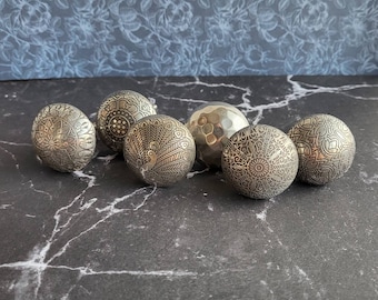 Intricate Patterned Silver Cabinet Knobs | Decorative Chrome Plated Metal Round Cupboard Handles