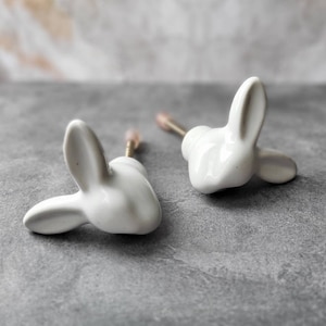 Ceramic Rabbits Head Cabinet Knob | White Rabbit Cupboard Door Handle Drawer Pull