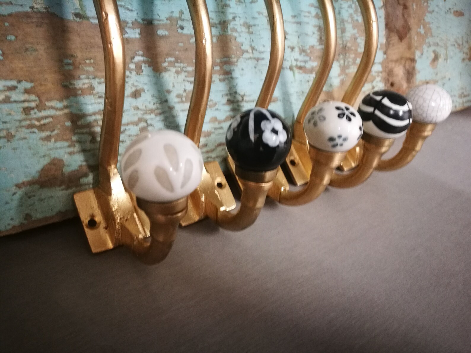 Gold Painted Iron & Ceramic Knob Coat Hooks Iron Metal Hooks Etsy
