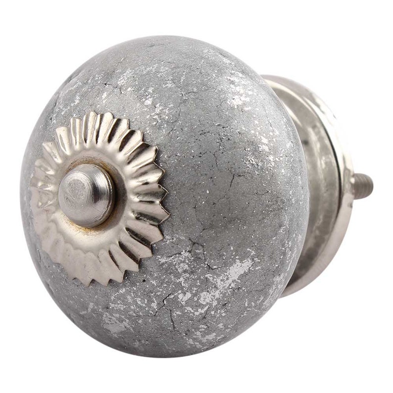 Drawer Pull Silver Crackled Metallic Effect Ceramic Cabinet Knob Silver Leaf Ceramic Door Handle