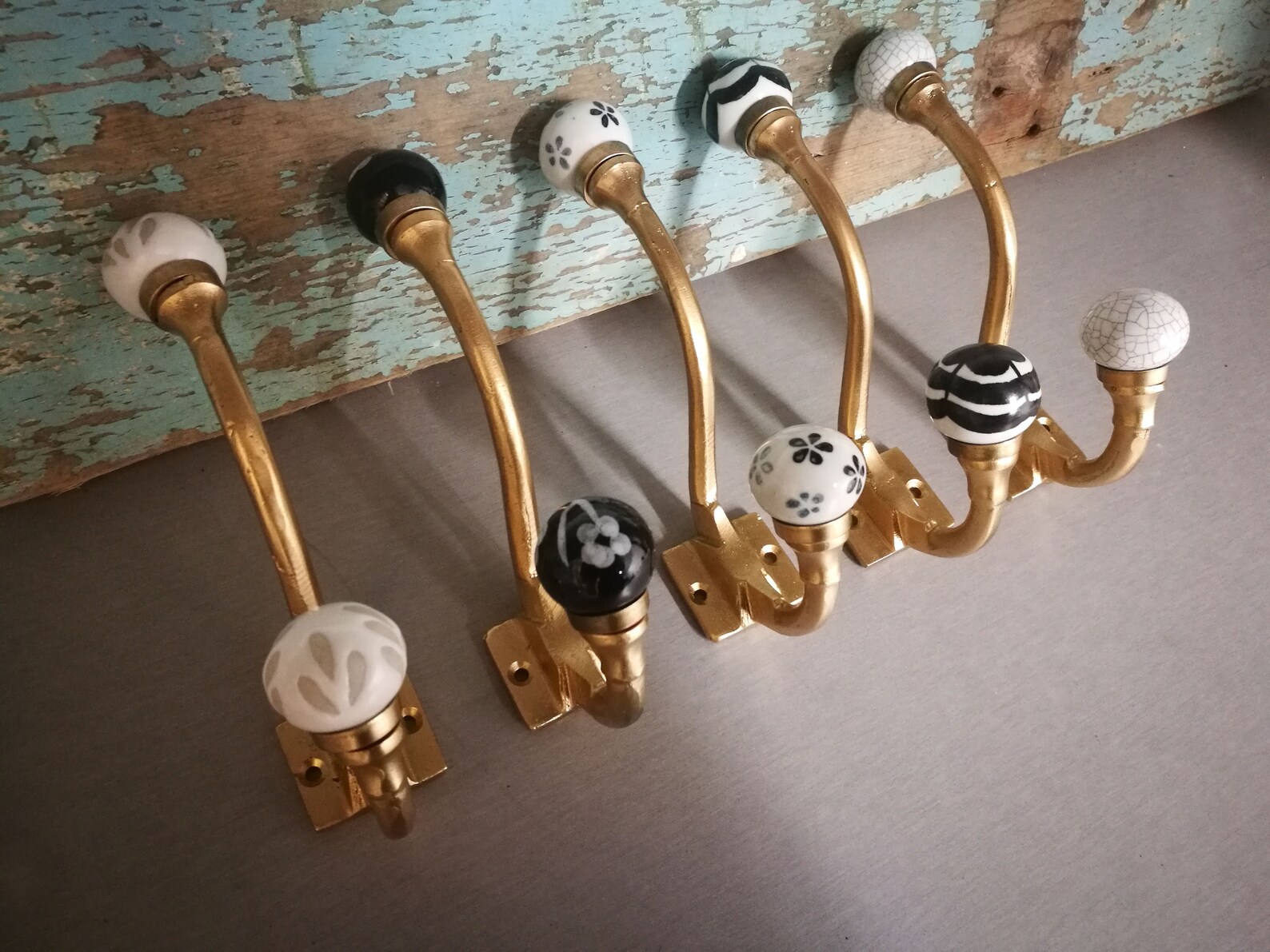 Gold Painted Iron & Ceramic Knob Coat Hooks Iron Metal Hooks Etsy
