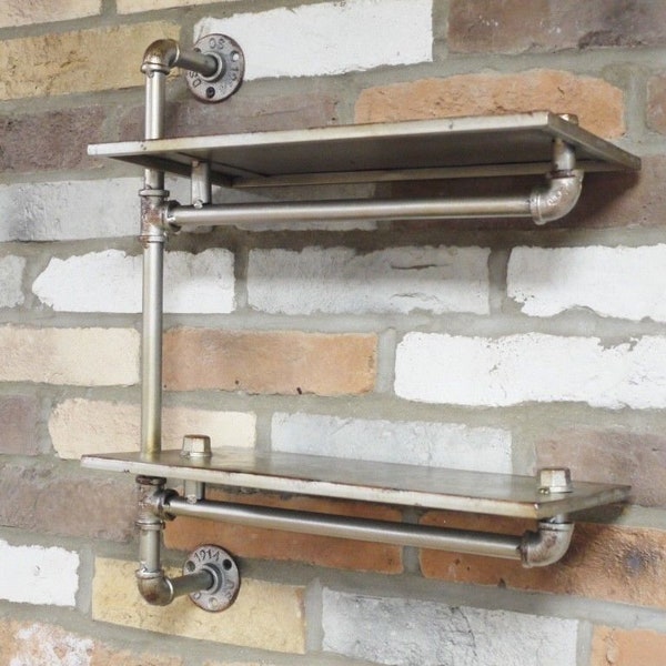 Double Wall Mounted Industrial Steel Pipe & Metal Shelving Unit | Rustic Storage Shelves