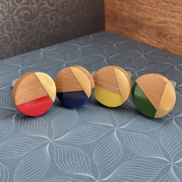 Geometric Patterned Door Knob | Colourful Contemporary Cupboard Handle, Drawer Pull