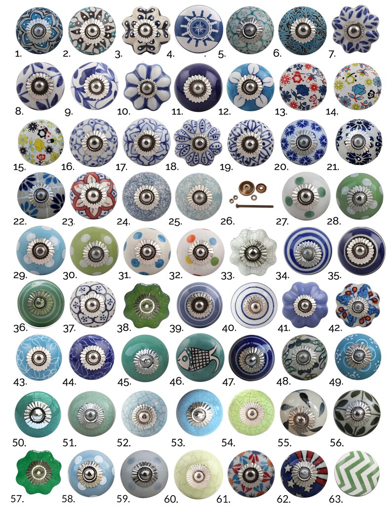 Round Light Blue Knob With White Spots / Polka Dots Etsy