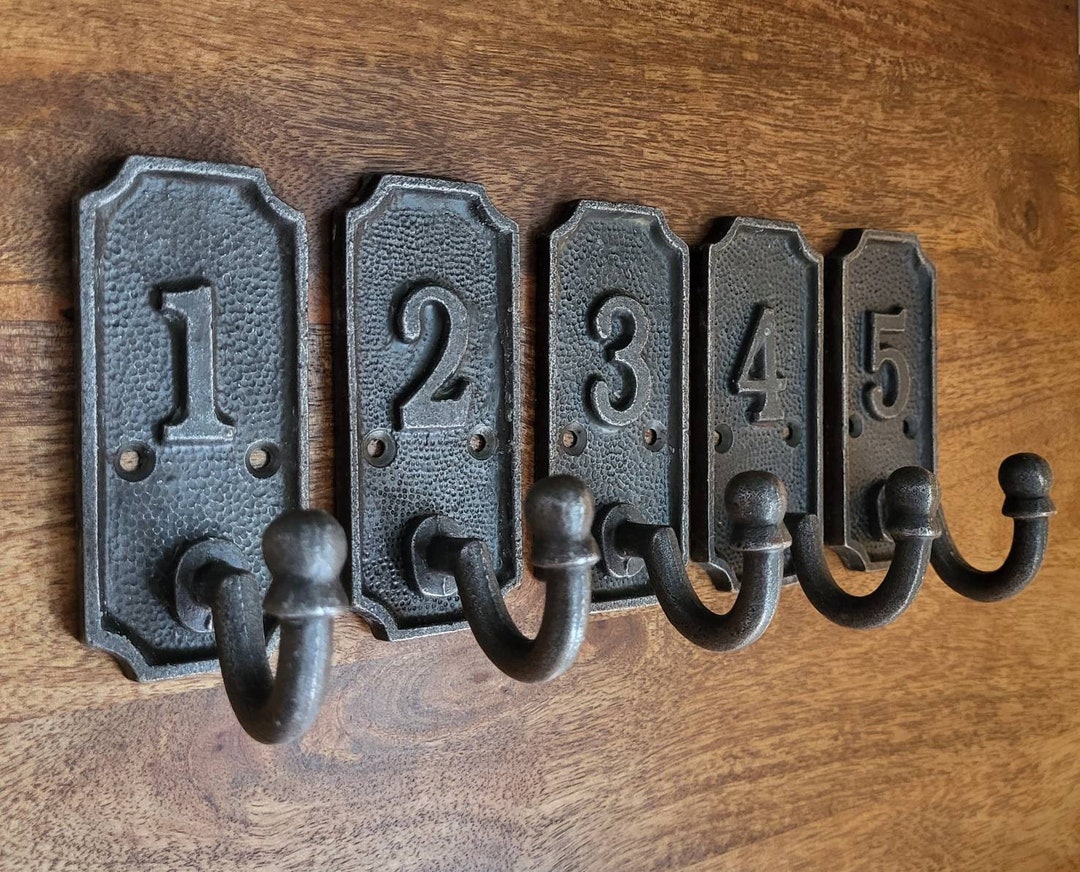 Distressed Iron Numbered Coat Hooks Set of 5 Metal School Wall Hooks Etsy