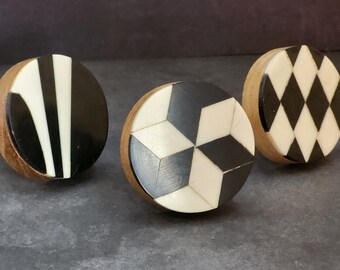 Geometric Black & White Resin Drawer Pull